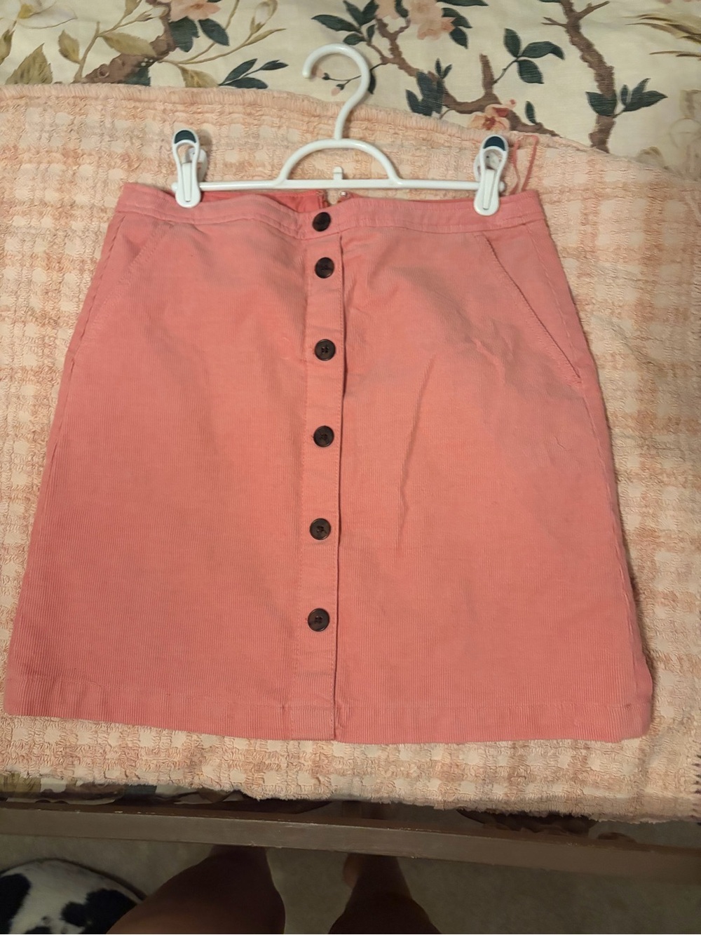 J. Crew Button-Front Coral Pink Corduroy Skirt